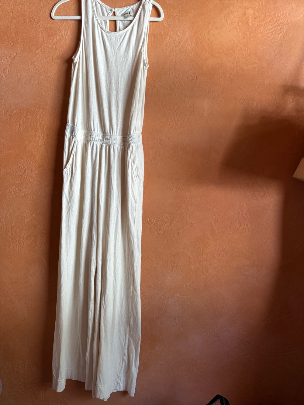 Pact Ivory Off White Organic Cotton Linen Wide Leg Jumpsuit Small